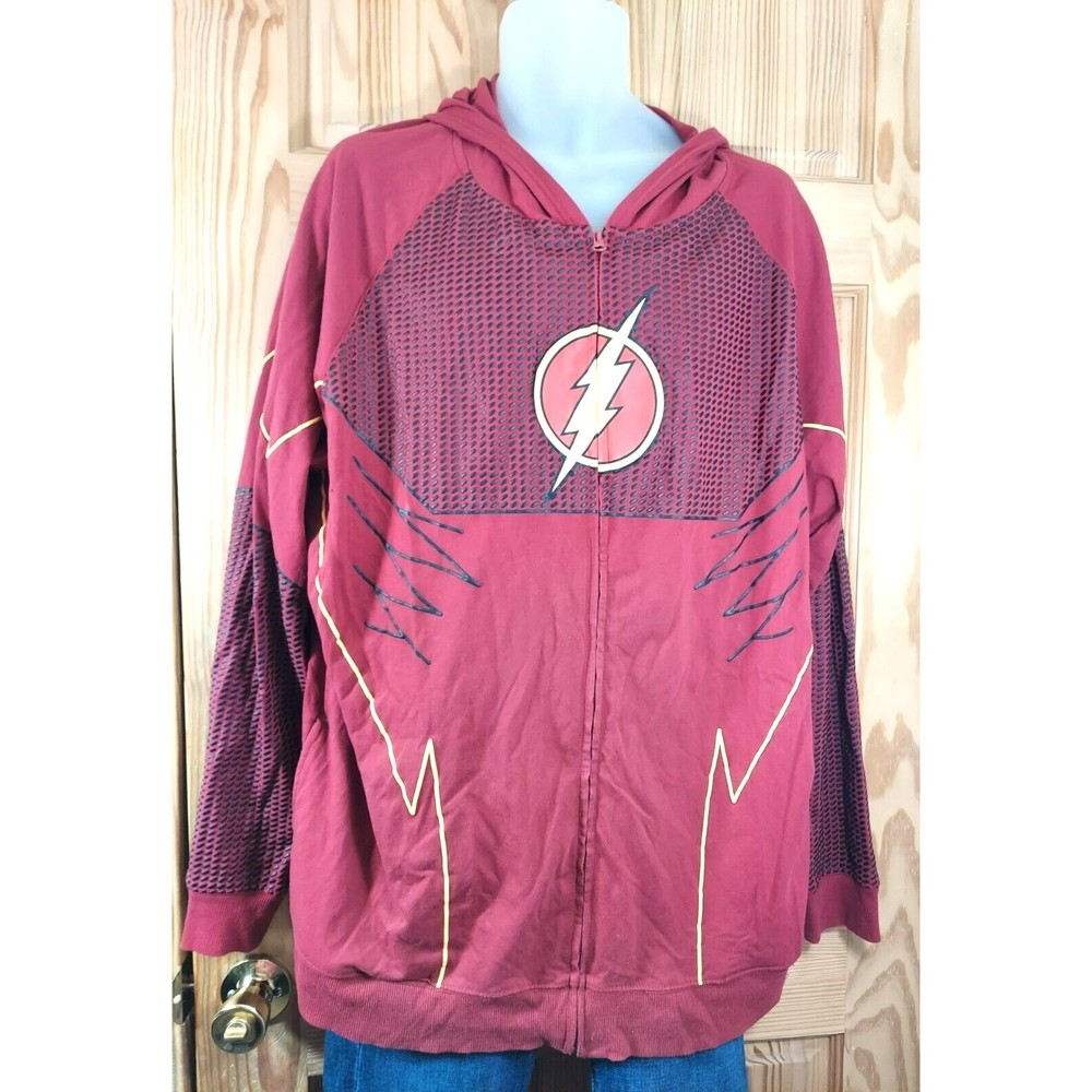Flash Mens Jacket Size 2XL TV Suit Up Deluxe Hoodie DC Comics Full Zip Red